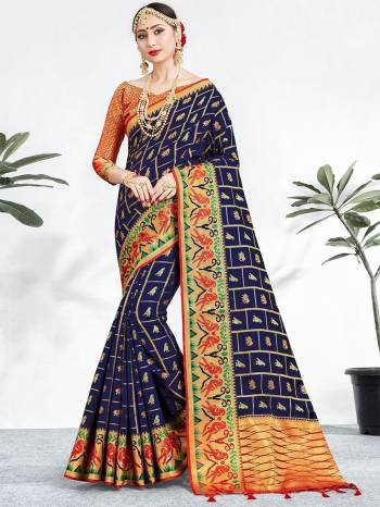 Shine Bright Wearing This Pretty Designer Navy Blue Colored Heavy Weaved Saree. This Saree And Blouse Are Fabricated On Banarasi Art Silk Beautified With Weave All Over. It Is Suitable For Upcoming Wedding And Festive Season. Buy Now.