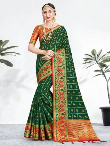 Shine Bright Wearing This Pretty Designer Dark Green Colored Heavy Weaved Saree. This Saree And Blouse Are Fabricated On Banarasi Art Silk Beautified With Weave All Over. It Is Suitable For Upcoming Wedding And Festive Season. Buy Now.