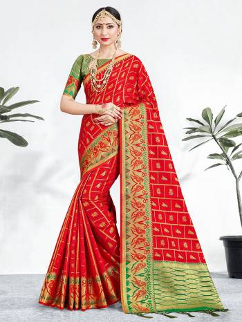 Shine Bright Wearing This Pretty Designer Red Colored Heavy Weaved Saree. This Saree And Blouse Are Fabricated On Banarasi Art Silk Beautified With Weave All Over. It Is Suitable For Upcoming Wedding And Festive Season. Buy Now.