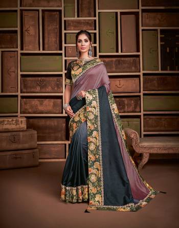 Personify elegance in this shaded silk saree paired with vibrant floral print border and matching blouse. Drape it in a classic nivi-style drape to look ulra-stylish 