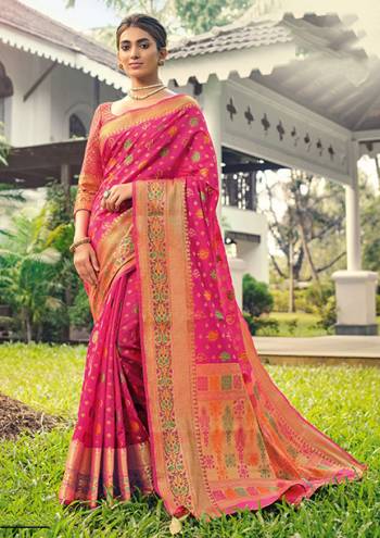 Celebrate This Festive Season Wearing This Pretty Saree In Dark Pink?Color. This Saree And Blouse Are Fabricated On Banarasi Art Silk Beautified With Weave All Over. 