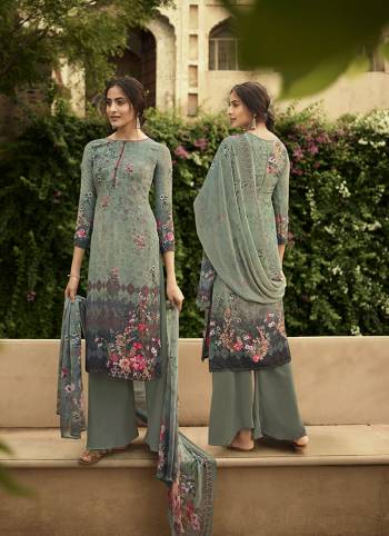 Grab This Pretty Digital Printed Dress Material In Mint Green Color. Its Top And Bottom Are Fabricated On Crepe Paired With Georgette Fabricated Dupatta. Get This Stitched As Per Your Desired Fit And Comfort