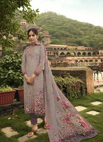 Grab This Pretty Digital Printed Dress Material In Grey And Mauve Color. Its Top And Bottom Are Fabricated On Crepe Paired With Georgette Fabricated Dupatta. Get This Stitched As Per Your Desired Fit And Comfort