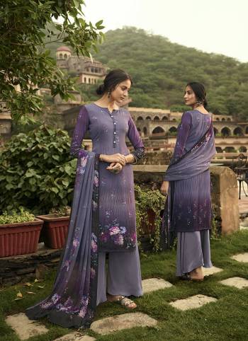 Simple And Elegant Looking Printed Dress Material Is Here In Purple?Color. This Suit Is Crepe Based Paired With Georgette Fabricated Dupatta. It Is Beautified With Digital Prints And Embroidery.