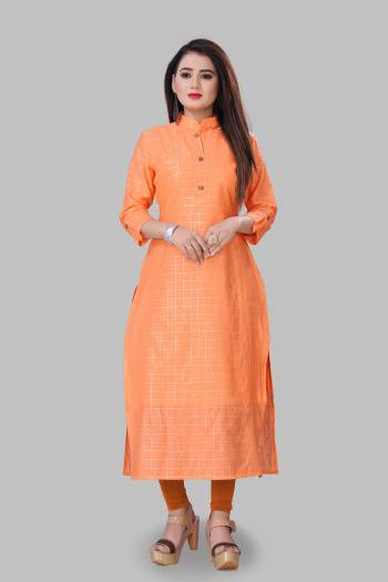 Grab This Simple And Elegant Looking Readymade Straight Kurti In Orange Color Fabricated On Cotton Silk. This Pretty Kurti Is Beautified With Foil Print. You Can Pair This Up With Same Or Contrasting Colored Bottom. 