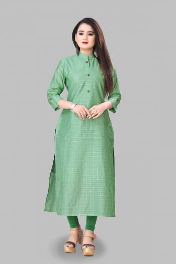 Add This Pretty Readymade Kurti To Your Wardrobe In Green Color Fabricated On Cotton Silk. This Straight Kurti Is Light In Weight And Available In All Regular Sizes. 