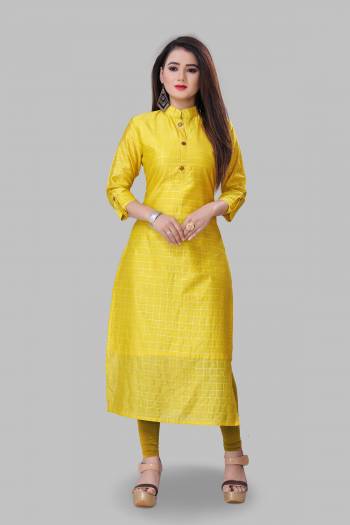 For Your Semi-Casual Wear, Grab This Readymade Straight Kurti In Yellow Color Fabricated On Cotton Silk. This Kurti Is Beautified With Foil Print And It Is Light In Weight And Easy To Carry All Day Long. 