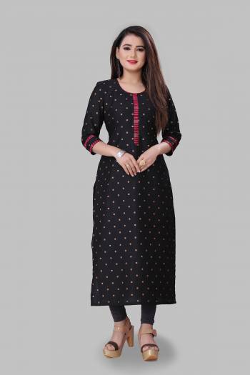 For Your Semi-Casual Wear, Grab This Readymade Straight Kurti In Black Color Fabricated On Cotton Silk. This Kurti Is Beautified With Foil Print And It Is Light In Weight And Easy To Carry All Day Long. 