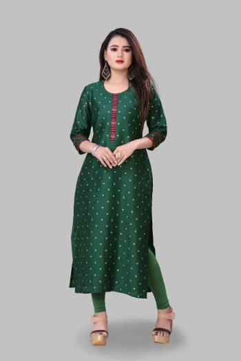 Grab This Simple And Elegant Looking Readymade Straight Kurti In Pine Green Color Fabricated On Cotton Silk. This Pretty Kurti Is Beautified With Foil Print. You Can Pair This Up With Same Or Contrasting Colored Bottom. 