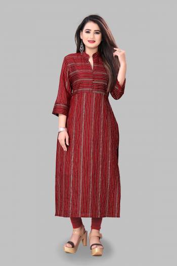 Grab This Simple And Elegant Looking Readymade Straight Kurti In Maroon Color Fabricated On Cotton Silk. This Pretty Kurti Is Beautified With Foil Print. You Can Pair This Up With Same Or Contrasting Colored Bottom. 