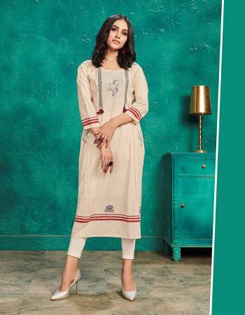 Grab This Pretty Readymade Kurti For Your Casual Or Semi-Casual Wear In Cream Color Fabricated On Cotton. This Pretty Kurti Is Light Weight, Durable And Easy To Carry All Day Long. 