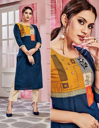 Look Pretty In This Pretty Readymade Kurti In Blue Color Fabricated On Cotton. This Kurti Is Suitable For Semi-Casual Wear And Available In All Regular Sizes. 