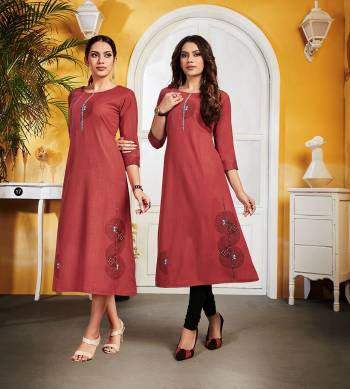 Here Is An Elegant Looking Kurti In Red Color Fabricated On Cotton. This Readymade Kurti Is Light In Weight And Can Be Styled In Multiple Ways As Per Occasion. 