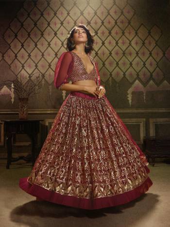 Here Is Lovely Heavy Trendy Designer Lehenga Choli In Dark Pink Color. This Pretty Lehenga, Choli And Dupatta Are Fabricated On Net Beautified With Jari Embroidery And Sequence Work. Buy Now. 