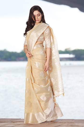 Simple And Elegant Looking Saree Is Here In Cream Color. This Saree and Blouse Are Fabricated On Linen Cotton Beautified With Weave. It Is Light In Weight and Easy To Carry All Day Long. 