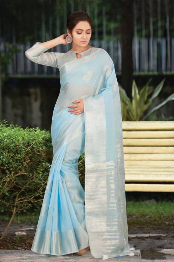 Simple And Elegant Looking Saree Is Here In Baby Blue Color. This Saree and Blouse Are Fabricated On Linen Cotton Beautified With Weave. It Is Light In Weight and Easy To Carry All Day Long. 