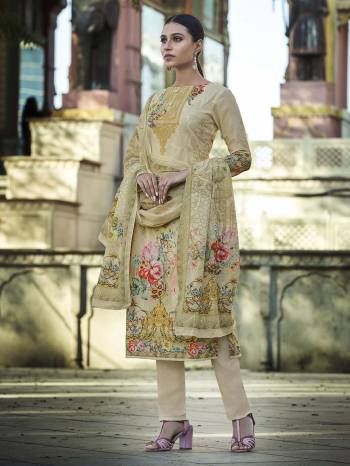 Look Pretty Wearing This Designer Straight Suit In Cream Color. Its Pretty Top And Dupatta Are Fabricated On Cotton Beautified With Digital Print And Thread Work Paired With Plain Combric cotton Fabricated Bottom. 