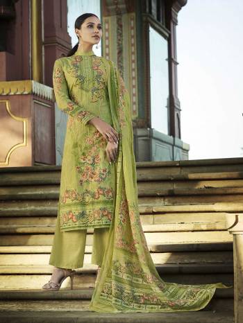 Add This Beautiful Digital Printed Designer Straight Suit In Green Color To Your Wardrobe. This Pretty Suit Is cotton Based Beautified With Digital Print And Thread Work. Buy Now.