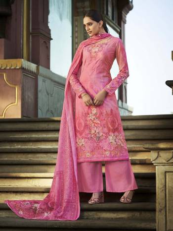 Look Pretty Wearing This Designer Straight Suit In Pink Color. Its Pretty Top And Dupatta Are Fabricated On Cotton Beautified With Digital Print And Thread Work Paired With Plain Combric cotton Fabricated Bottom. 