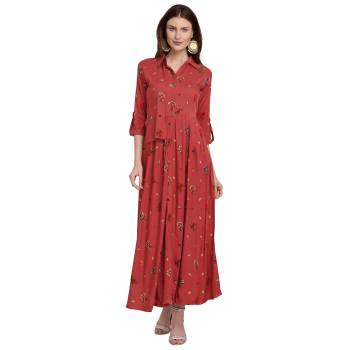 For Your Semi-Casuals, Grab This Designer Readymade Long Kurti In Old Rose Pink Color Fabricated On Rayon. It Is Beautified With Foil Prints And You Can Pair This Up With Some Accessories For A Festive Look. Buy Now.