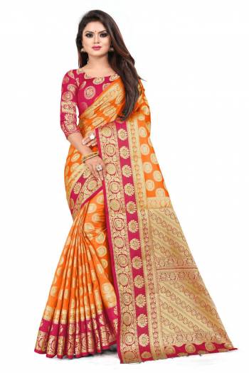 For A Proper Traditional Look, Grab This Heavy Weaved Silk Based Designer Saree In Orange Color Paired with Red Colored blouse. This Saree and Blouse Are Fabricated On Art Silk Which Gives A Rich Look To Your Personality. 