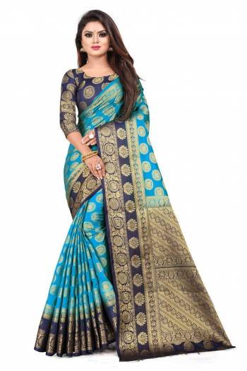 For A Proper Traditional Look, Grab This Heavy Weaved Silk Based Designer Saree In Blue Color Paired with Navy Blue Colored blouse. This Saree and Blouse Are Fabricated On Art Silk Which Gives A Rich Look To Your Personality. 