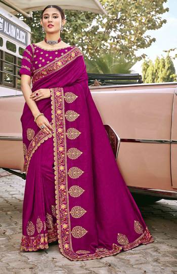 Look Attractive Wearing This Magenta Pink Colored Saree Paired With Magenta Pink Colored Blouse.  This Heavy Designer Saree Is Silk Based Which Gives A Rich Look To Your Personality. Buy This Pretty Saree Now.